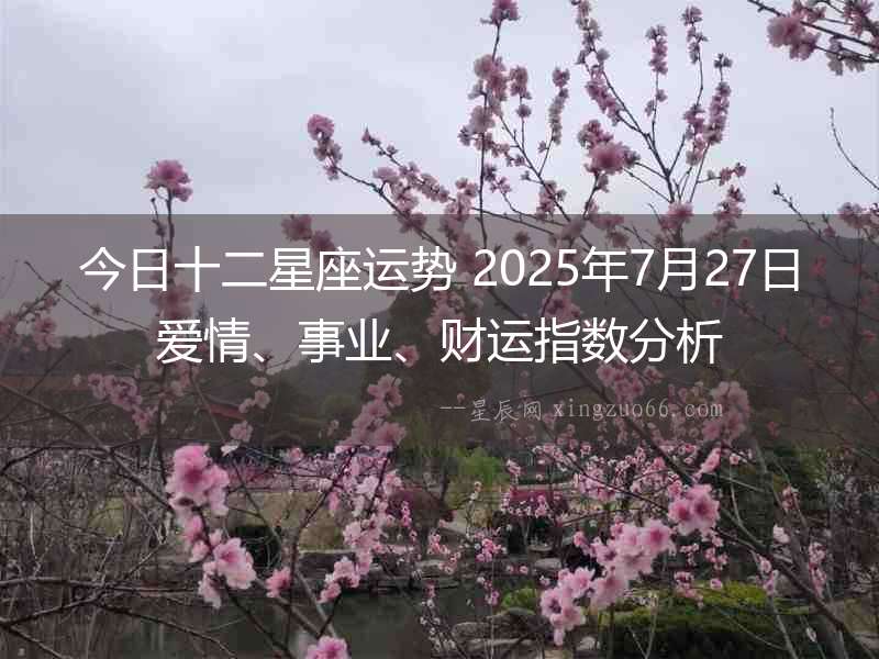 今日十二星座運勢 2025年7月27日愛情、事業、財運指數分析
